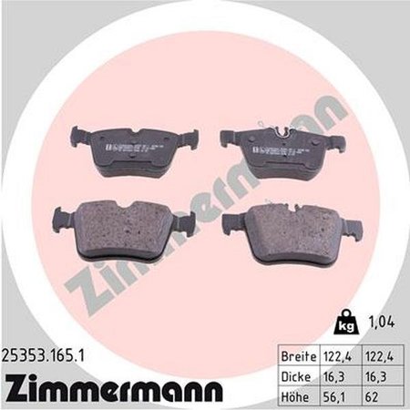 ZIMMERMANN Brake Pad Set, 25353.165.1 25353.165.1